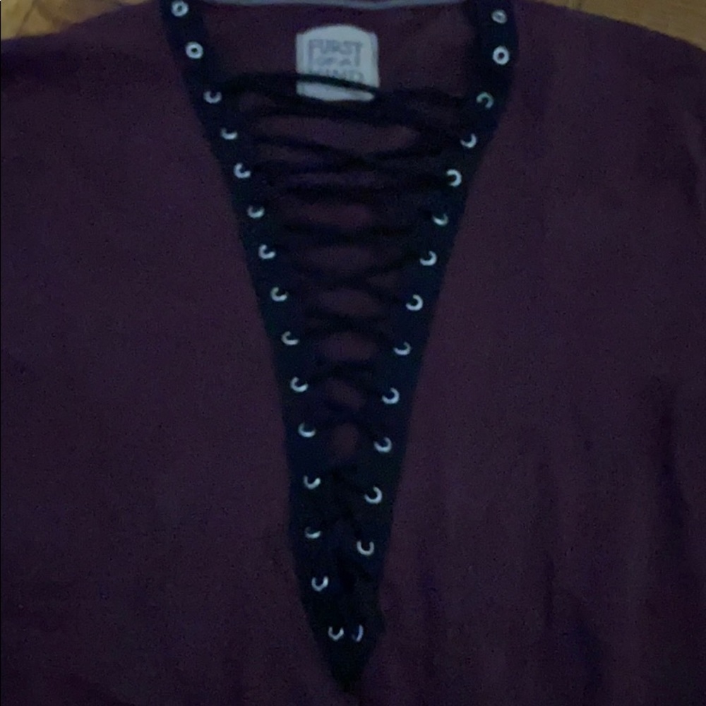 Long sleeve lace up vintage sweater